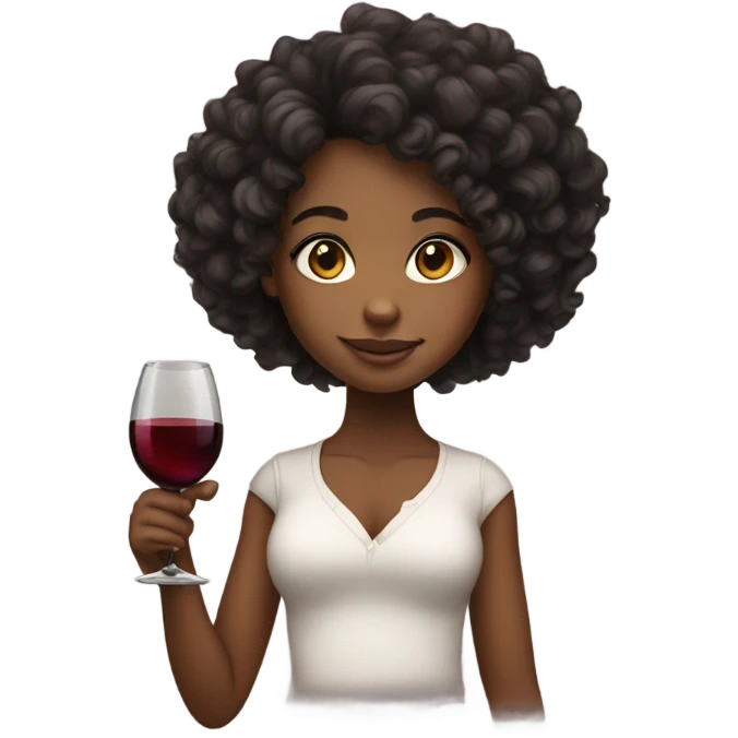 Cute black girl with curly hair holding a wine glass emoji