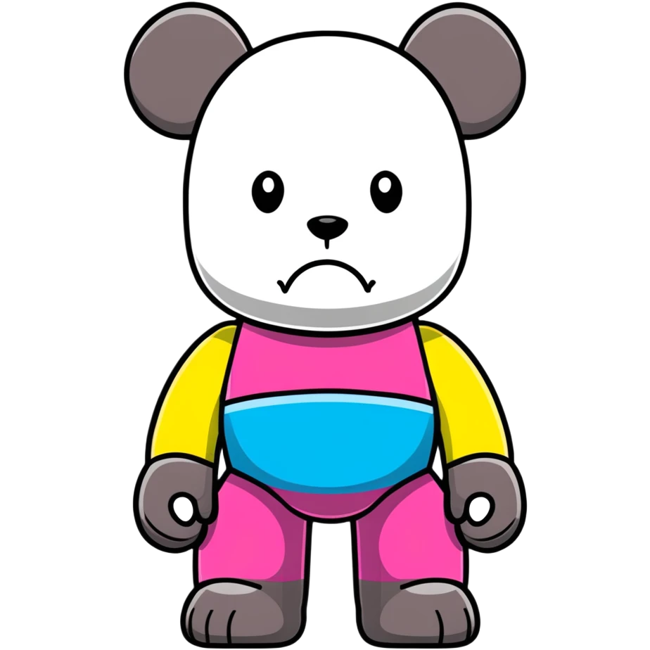 Bearbrick figure with classic KAWS crossed-out X eyes, colorful bear-shaped collectible toy with articulated limbs emoji