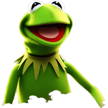 Kermit the frog, happy, light, surrounded by a blue sky on a flower field. a beautiful light theater stage cinematic lighting, Ultra 4k HD, illuminated by irridescent moss emoji