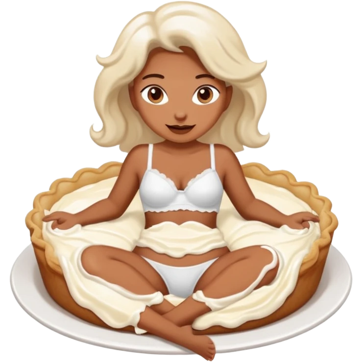 Female in panties sitting in a cream pie emoji