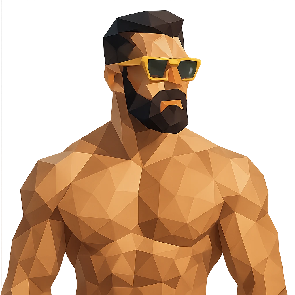 muscular man with black beard wearing yellow sunglasses emoji