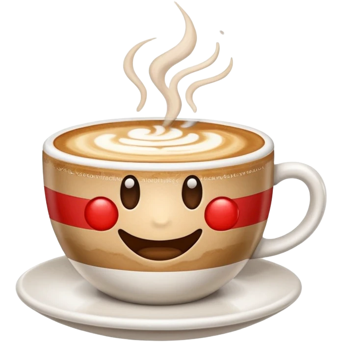 cartoon cappuccino cup emoji with Italian flag latte art, steam forming goofy shapes, dazed expression, symbolizing Italian brainrot emoji