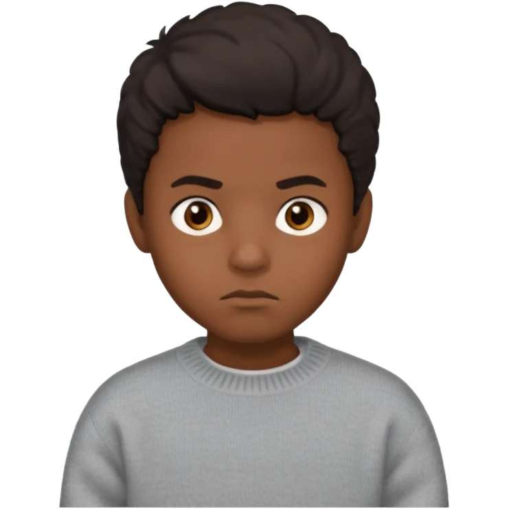 black boy with medium 4b hair serious face expression and dark brown eyes and sweater  emoji