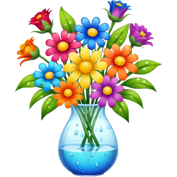 a bouquet of flowers in a clear glass vase emoji