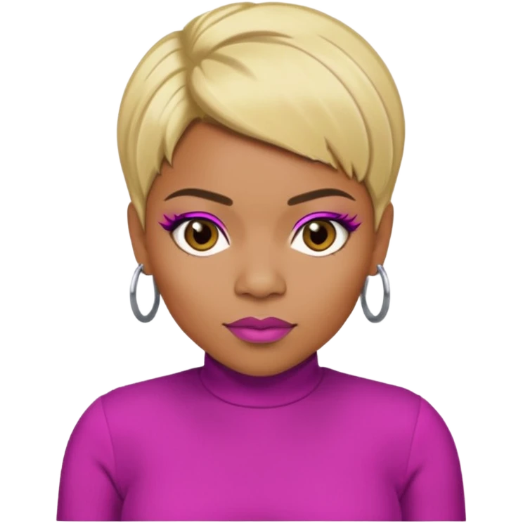 Tionne T-Boz Watkins with blonde short hair, brown eyes, magenta outfit emoji
