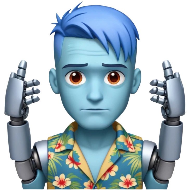 Franky with blue hair, metal nose, Hawaiian shirt, robotic arms emoji