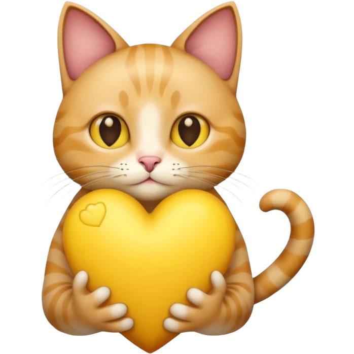 un gatto super realistico che tiene in mano un cuore giallo enorme emoji