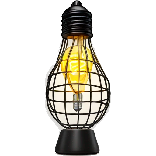 exposed incandescent bulb mounted in a wire cage on a portable light stand emoji