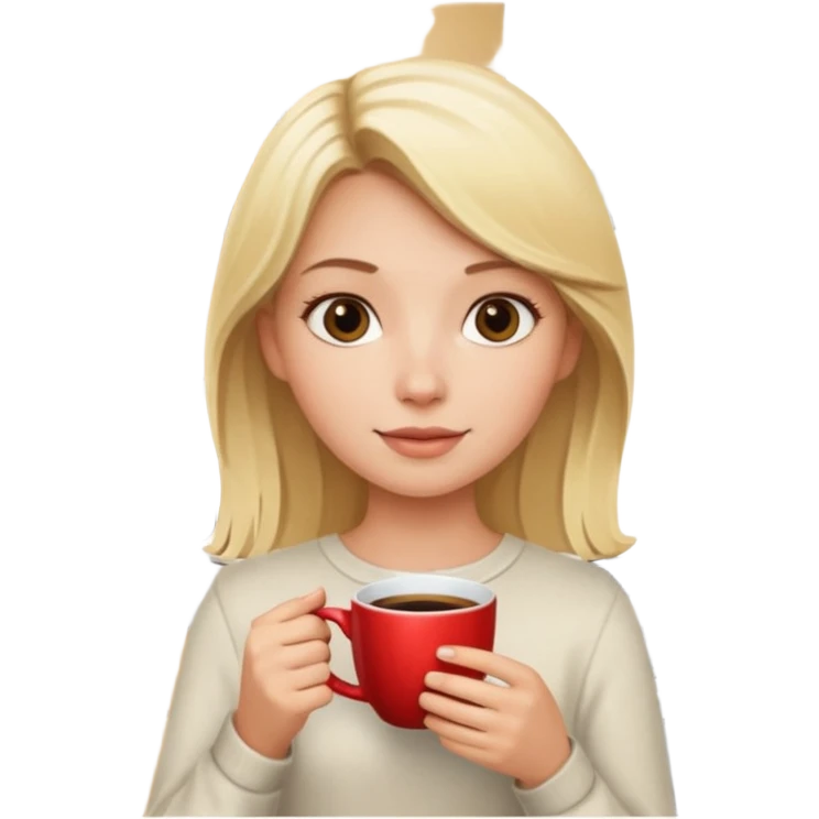 Blonde girl with a cup of coffee in the kitchen  emoji