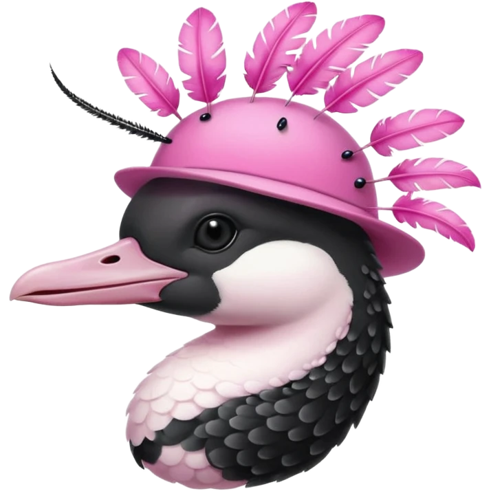 common loon wearing an axolotl hat emoji