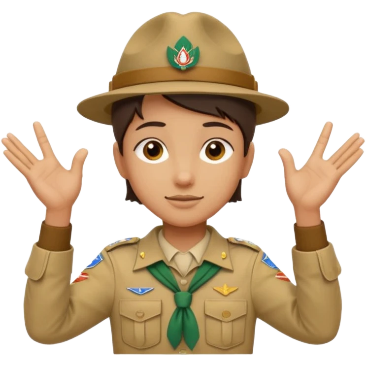 “Emoji-style person in a scout uniform making a balancing gesture with both hands. Hive the guy a scouting head emoji