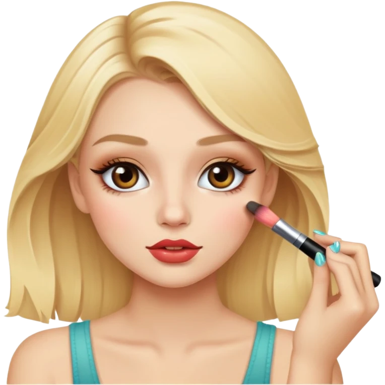 a blonde pretty girl that is doing her makeup  emoji
