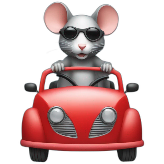 a rat with a skimask riding a red car emoji