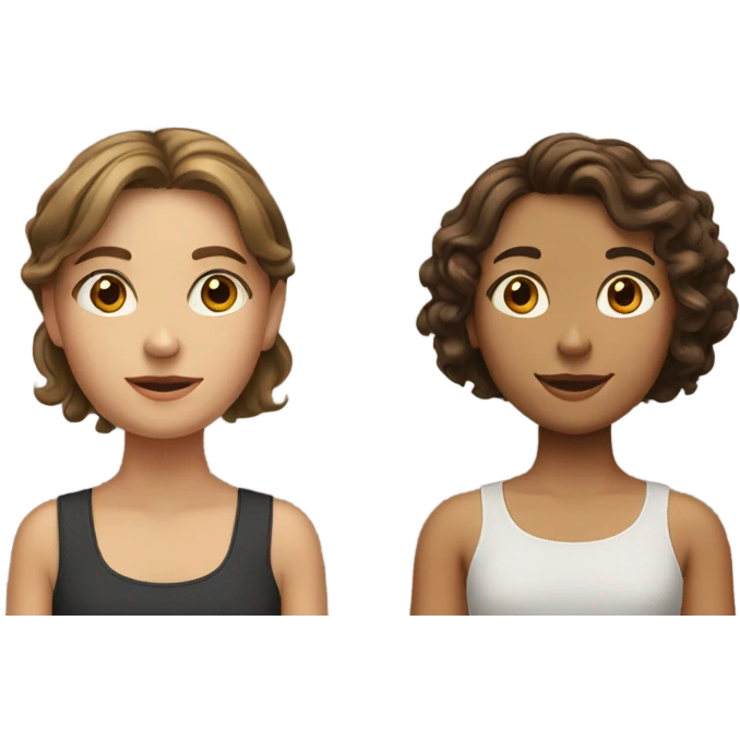 Couple of two girls one with brown short hair and the other with a curly brown bob emoji