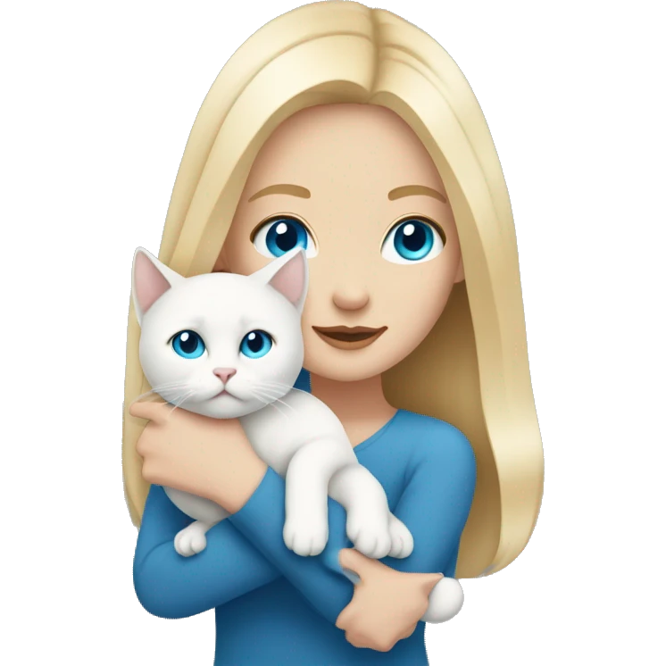 Blonde white girl blue eyes holding a white cat emoji