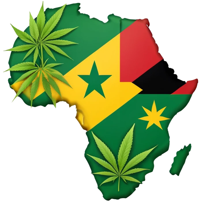 Map of Africa covered in the Zimbabwean flag sprouting marijuana leaves emoji