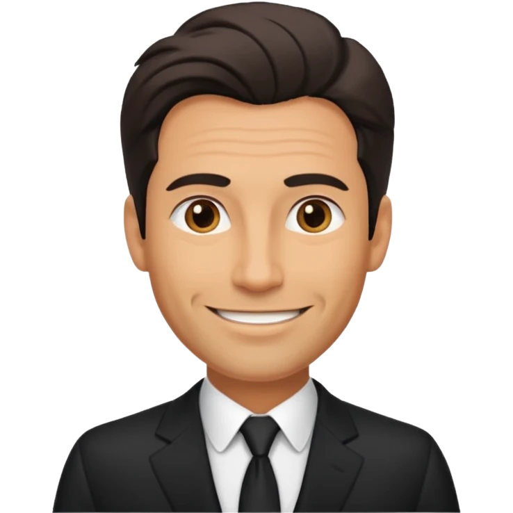 A very handsome successful man in his 40s. Day hair. Wearing black  Looks like a lawyer. emoji