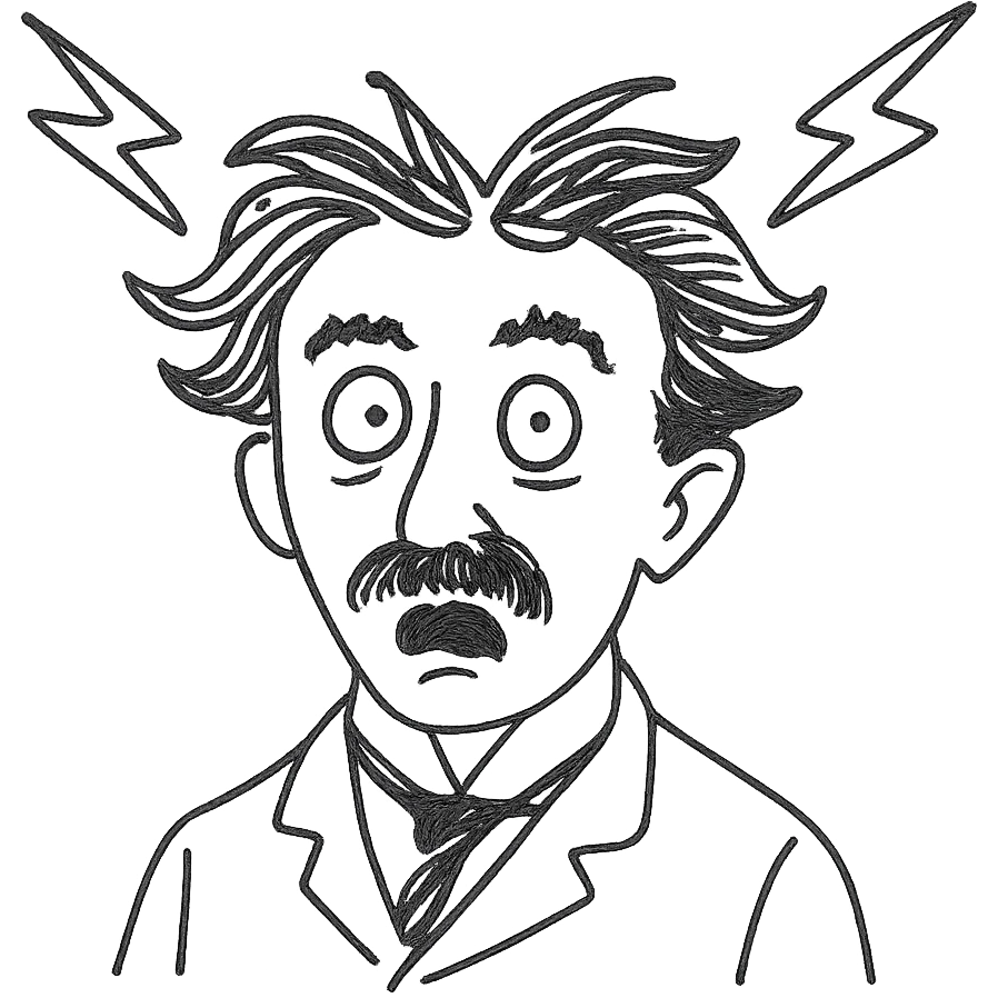 crazy Nikola Tesla, hand drawn style emoji