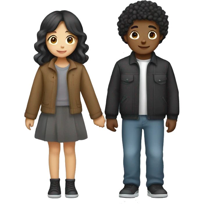 Asian girl, which has straight hair, and black boy, which had curly hair, as a couple hugging emoji