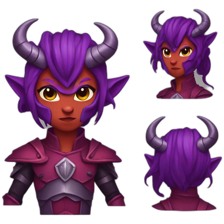 Red Tiefling with a purple mustache wearing paladin armor emoji