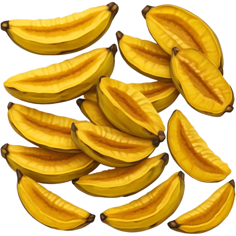 Cinematic Realistic Patacones Dish Emoji, depicted as twice-fried plantain slices with a crispy exterior rendered with detailed textures and dynamic, inviting lighting. emoji