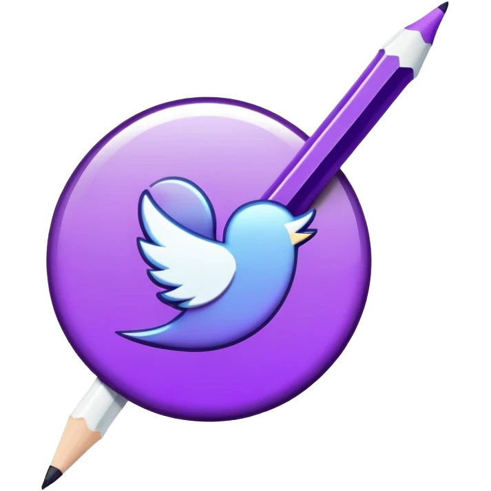 Twitter writer badge, purple badge with white pencil icon emoji