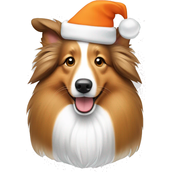 White, light brown and orange Sheltie dog with Christmas hat emoji