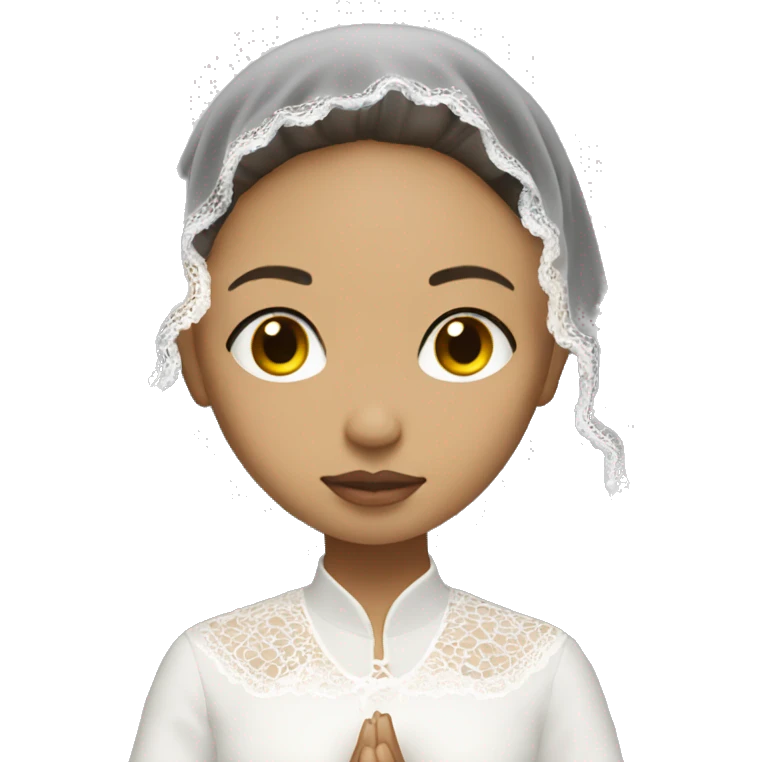 Light skin girl praying with eyes closed and lace white veil  emoji