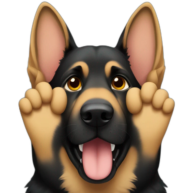 German shepherd covering face with paws emoji