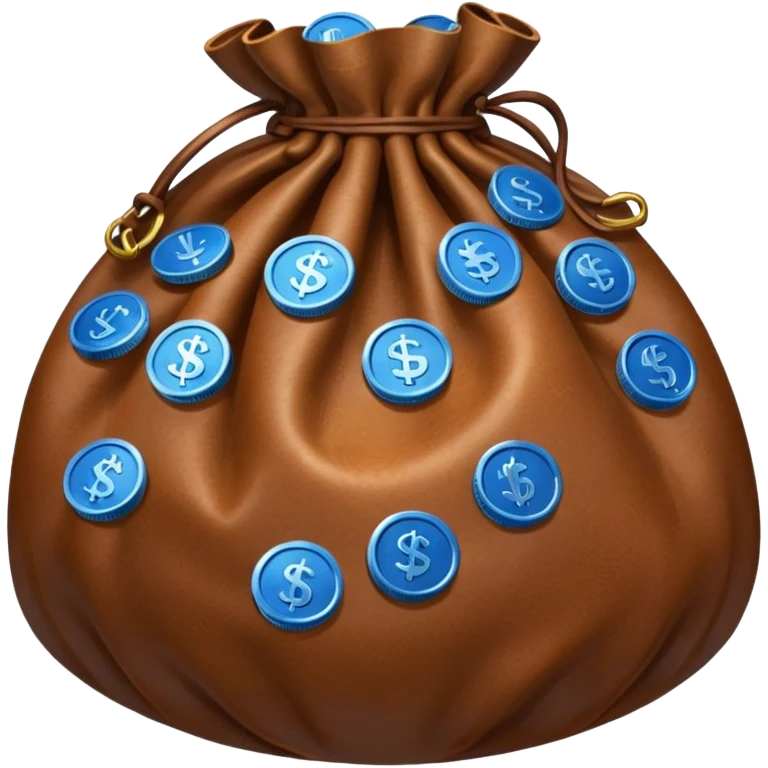 brown money bag of blue coins emoji