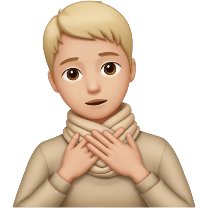 Person grabbing thier neck with their hands crossing them wrapping them around thier neck  emoji
