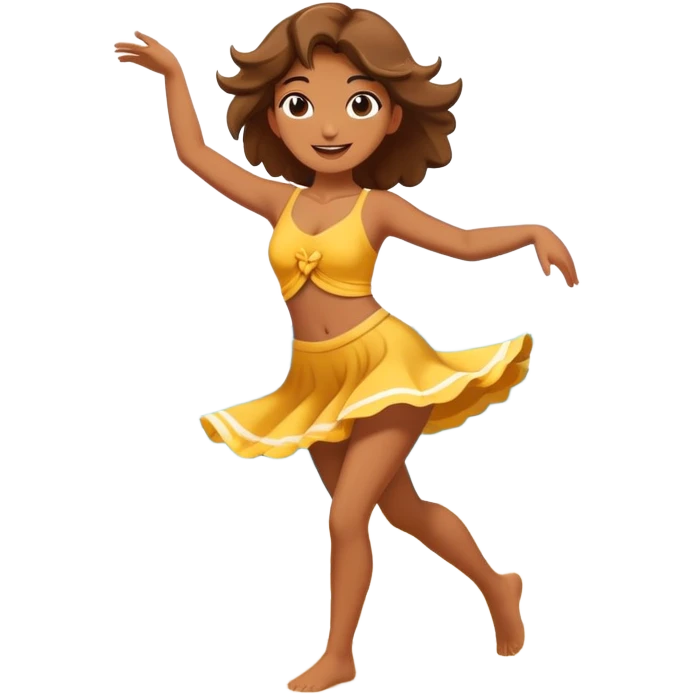Dancing cartoon character on a sunny beach with sunlight highlighting them, playful pose, ocean waves in background emoji