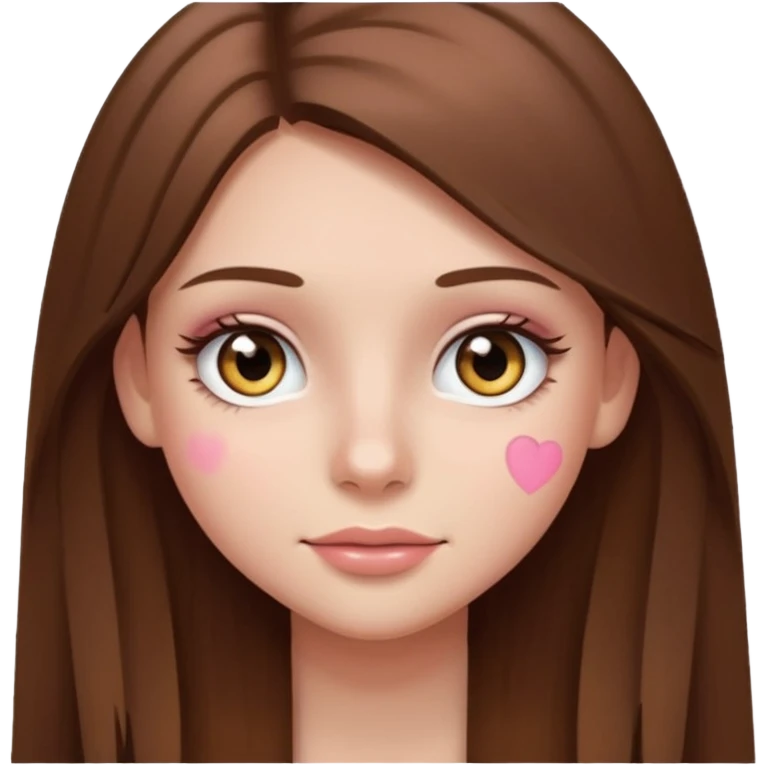 teenage girl with straighter long brown hair, hazel eyes, wearing blush and mascara, emoji style emoji