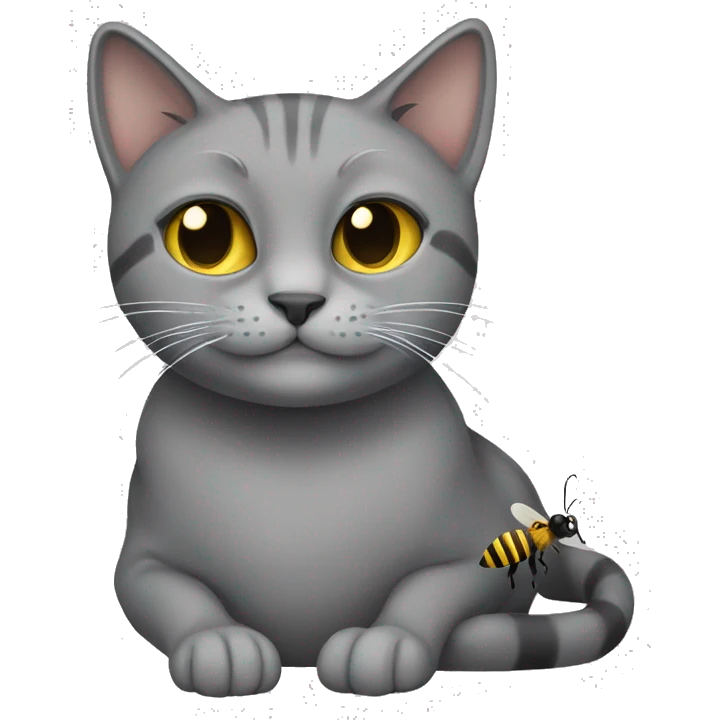 Grey cat with a bee emoji