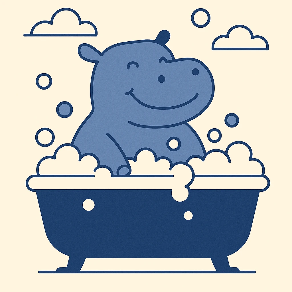 happy hippo with bubbles in bathtub emoji
