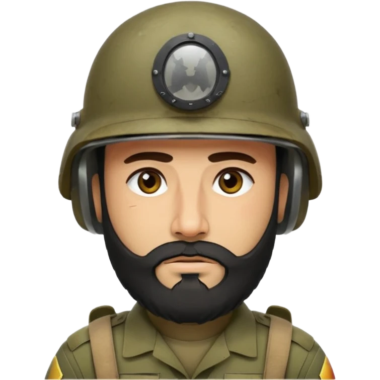 VERY TIRED, swarthy, Iraqi soldier in a casque, casque without insignia, with a beard emoji