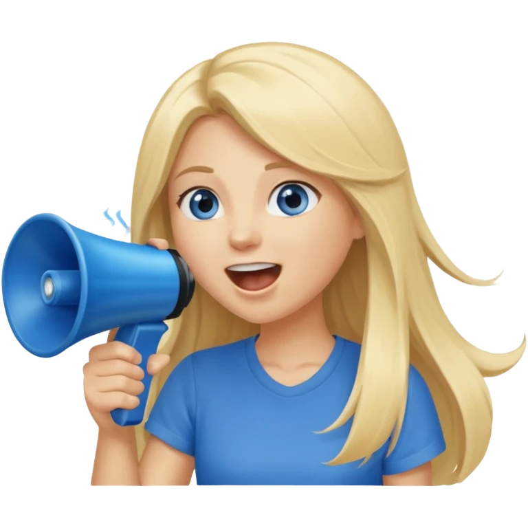  blue eyes blonde girl yelling into megaphone smiling long hair emoji