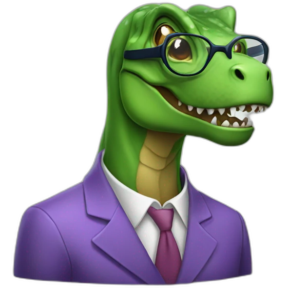 elderly green t rex with glasses emoji