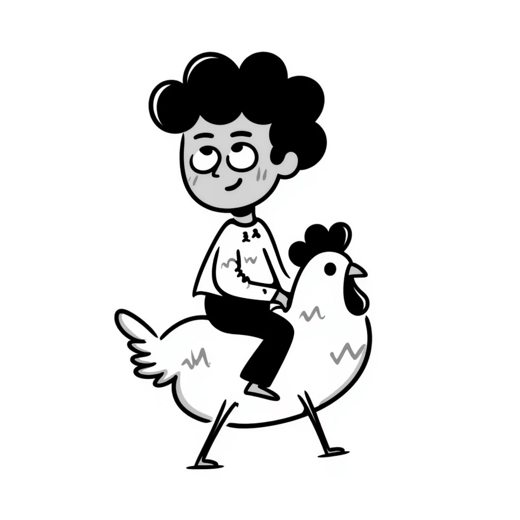a small zombie riding a chicken, chicken jockey, hand drawn doodle style emoji
