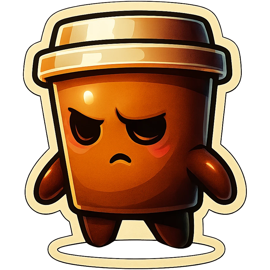 Tall coffee cup, dramatic, hiding, eyes to ground emoji