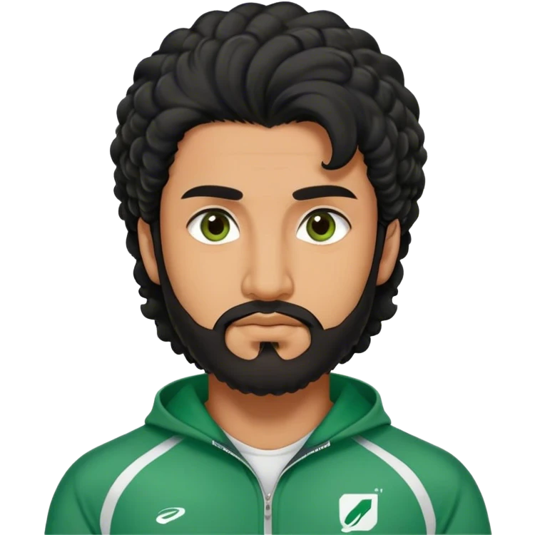 Abdul Ali : Age: Late 20s
Appearance: A strong-built South Asian man with permed long black hair, a close shave beard, and dark brown eyes.
Outfit: Green player tracksuit  emoji