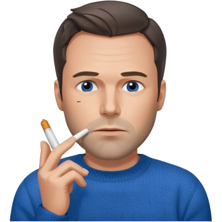 Ben Affleck looking tired holding a cigarette while wearing a blue sweater emoji