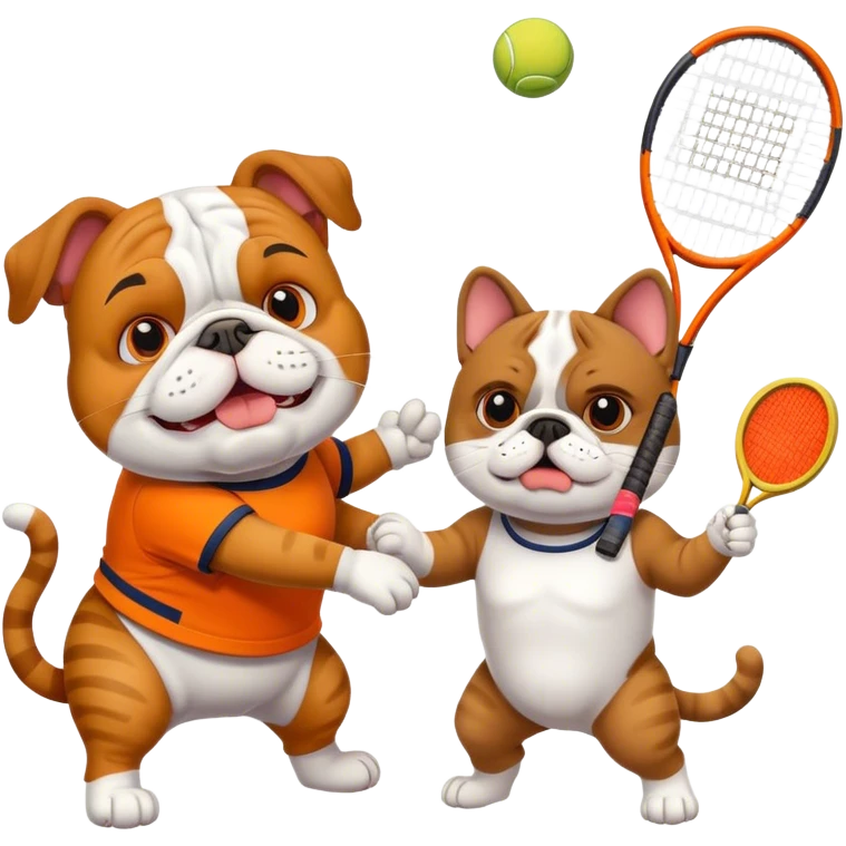 Cat and bulldog playing tennis emoji
