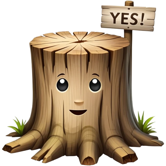 The stump holds a sign with the inscription yes emoji