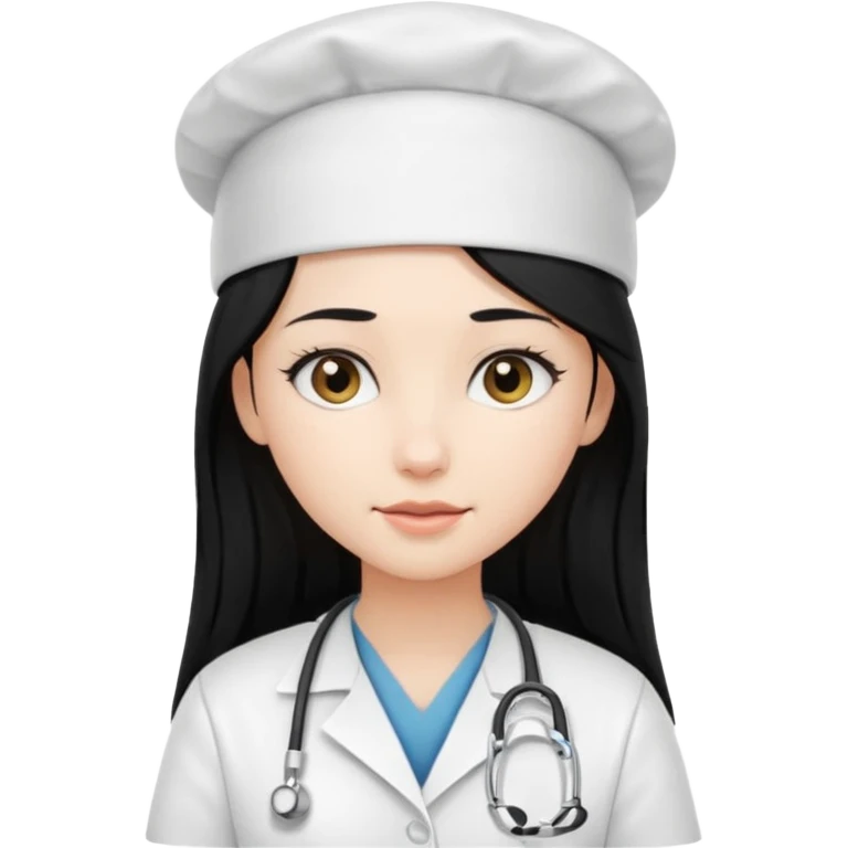 girl with long black hair with medicine degree and the tipical hat emoji
