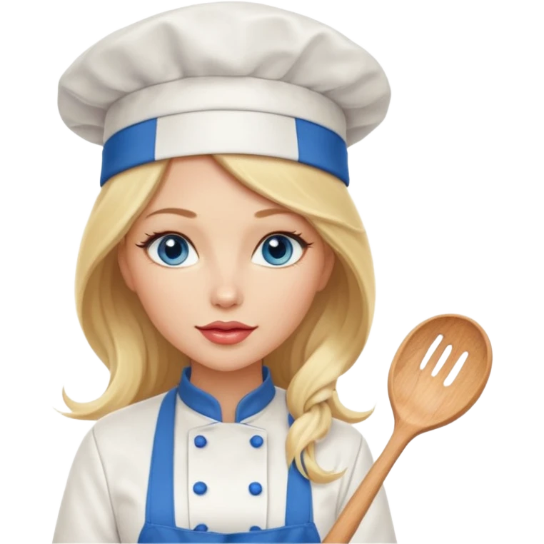 Beautiful, sexy,  long blonde hair, blue eyed, full lips female chef emoji