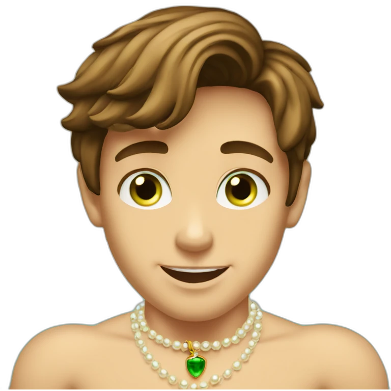 Posh-muscle-boy-brown-hair-green-eyes-pearl-necklace-in-golden-bathtub emoji