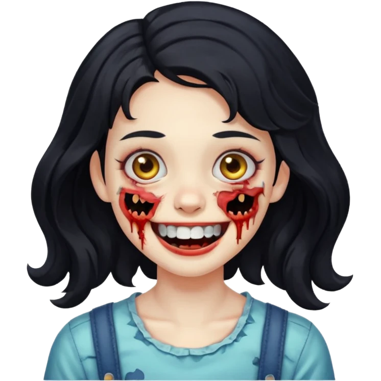 Zumbi garota cabelo ondulado sorrindo com brakets no dente  emoji