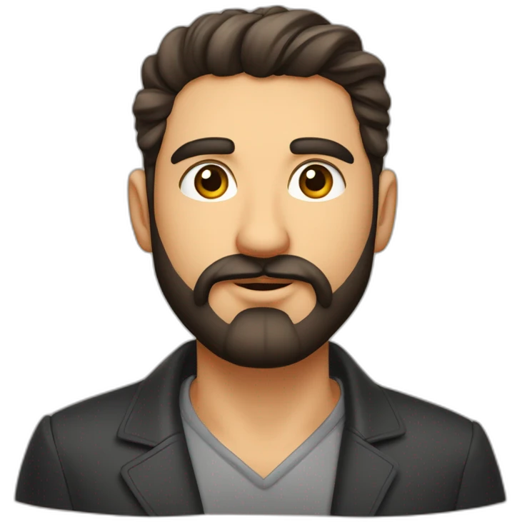 hombre guapocon barba moreno pelo engominado ojos grandes y nariz grande labios finos y cejas pobladas emoji