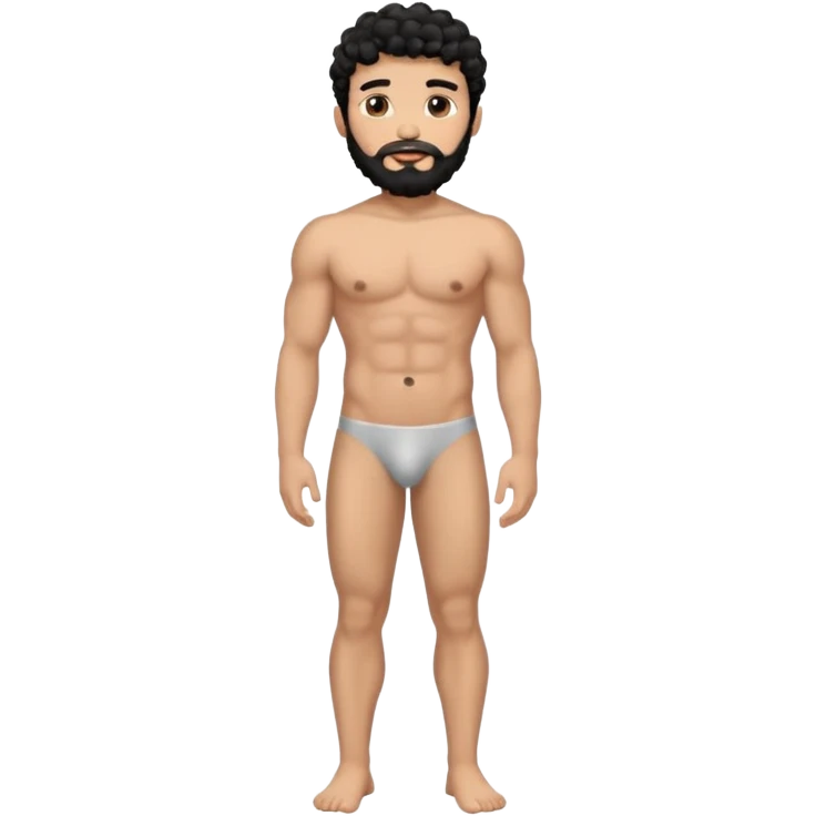 Latino, Mexican male, black curly hair, shape of hair is a modern fade hair cut. with beard. He is standing naked posing.  emoji
